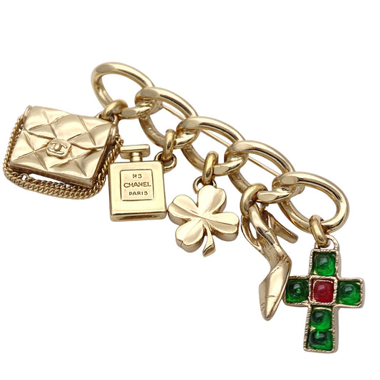CHANEL シャネル ブローチ GP ゴールド グリーン レッド 02P【中古】