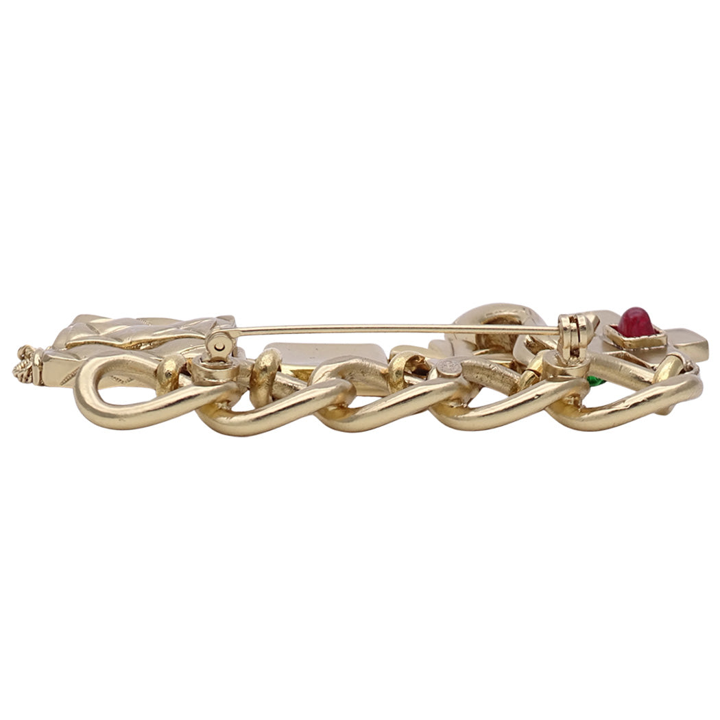 CHANEL シャネル ブローチ GP ゴールド グリーン レッド 02P【中古】