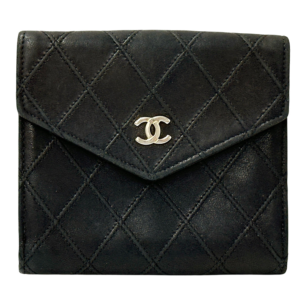 CHANEL シャネル ニつ折り財布 ビコローレ ブラック ゴールド金具 ラムスキン レディース 【中古】