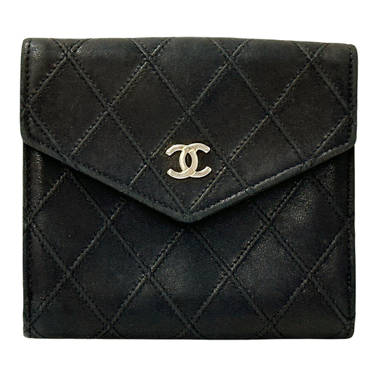 CHANEL シャネル ニつ折り財布 ビコローレ ブラック ゴールド金具 ラムスキン レディース 【中古】