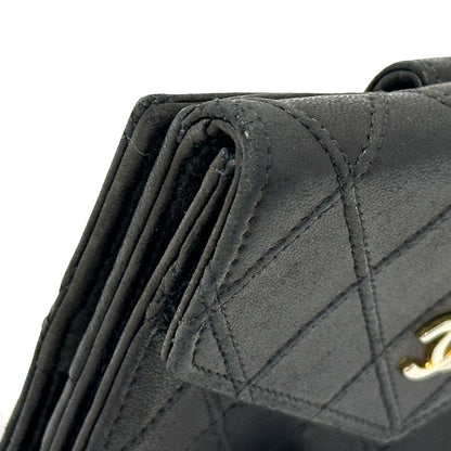 CHANEL シャネル ニつ折り財布 ビコローレ ブラック ゴールド金具 ラムスキン レディース 【中古】