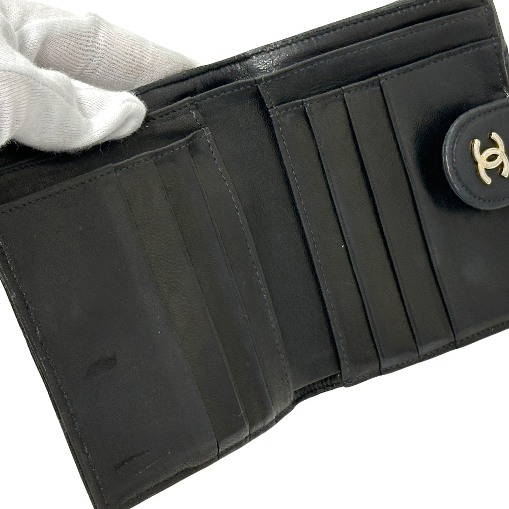 CHANEL シャネル ニつ折り財布 ビコローレ ブラック ゴールド金具 ラムスキン レディース 【中古】