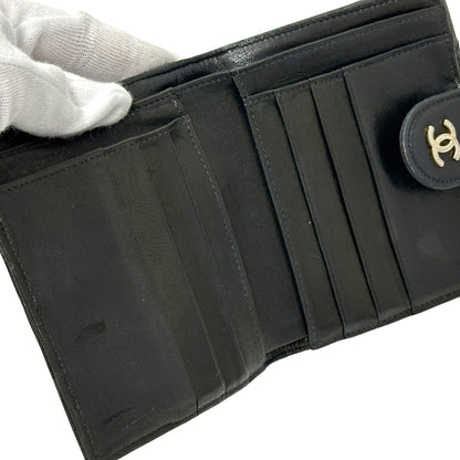 CHANEL シャネル ニつ折り財布 ビコローレ ブラック ゴールド金具 ラムスキン レディース 【中古】