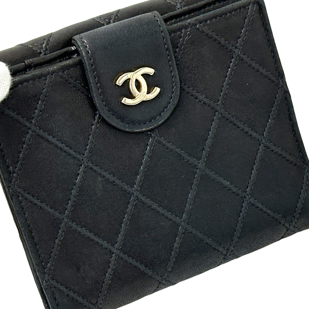 CHANEL シャネル ニつ折り財布 ビコローレ ブラック ゴールド金具 ラムスキン レディース 【中古】