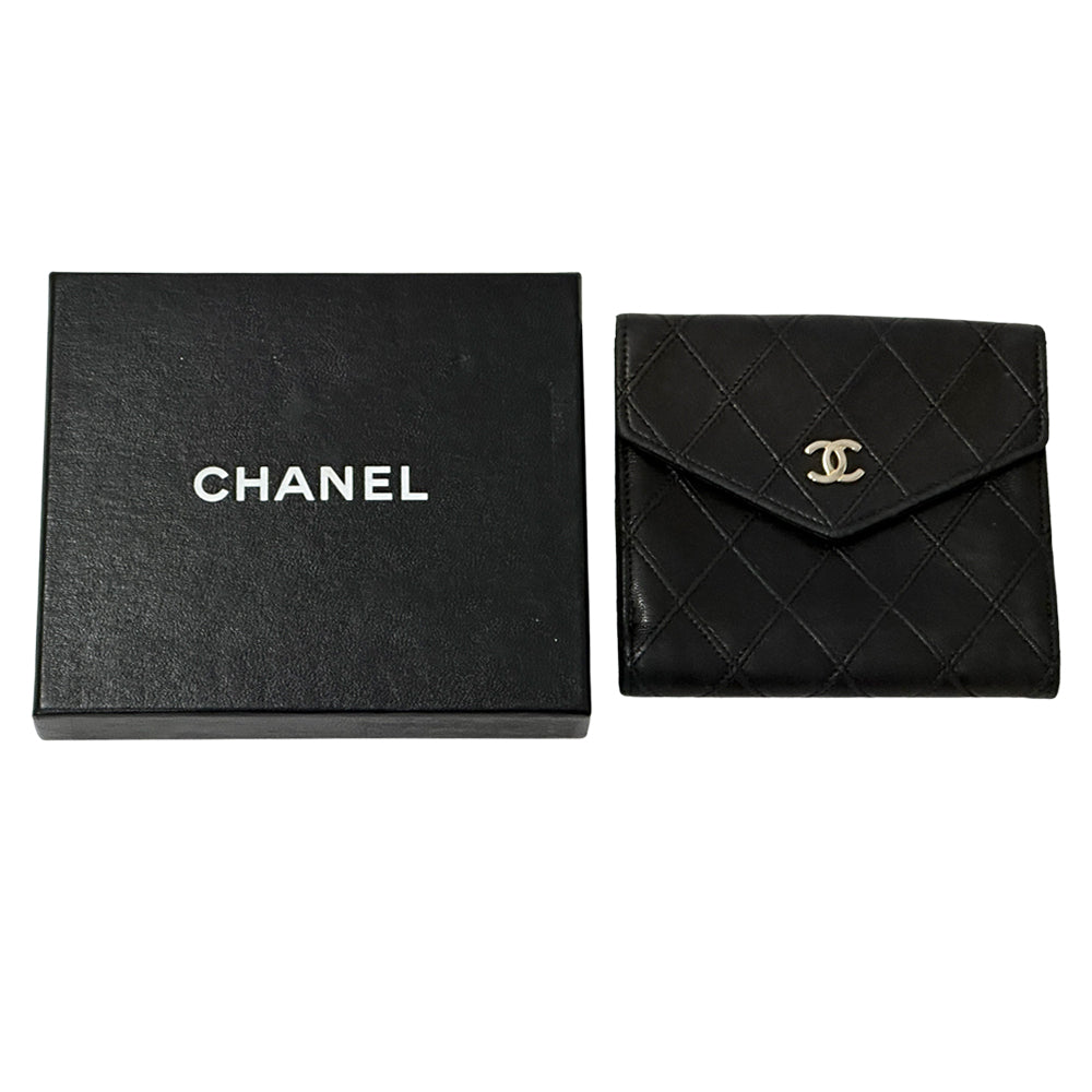 CHANEL シャネル ニつ折り財布 ビコローレ ブラック ゴールド金具 ラムスキン レディース 【中古】