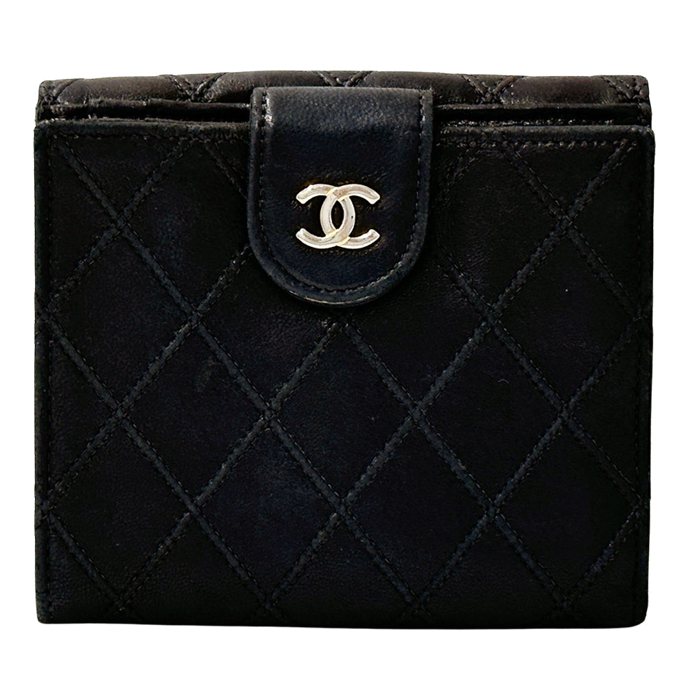 CHANEL シャネル ニつ折り財布 ビコローレ ブラック ゴールド金具 ラムスキン レディース 【中古】