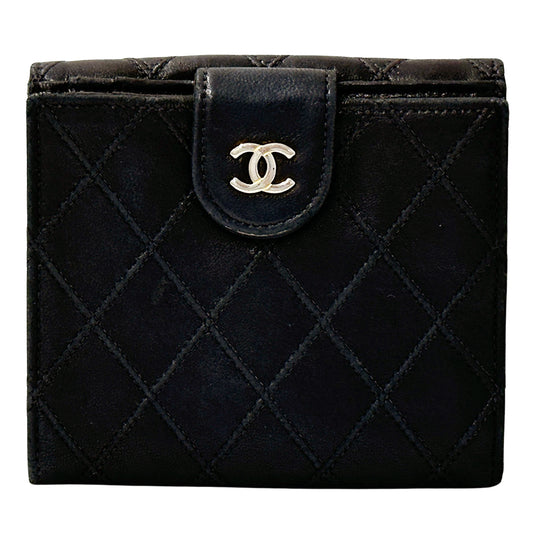 CHANEL シャネル ニつ折り財布 ビコローレ ブラック ゴールド金具 ラムスキン レディース 【中古】