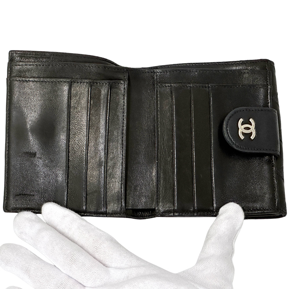 CHANEL シャネル ニつ折り財布 ビコローレ ブラック ゴールド金具 ラムスキン レディース 【中古】
