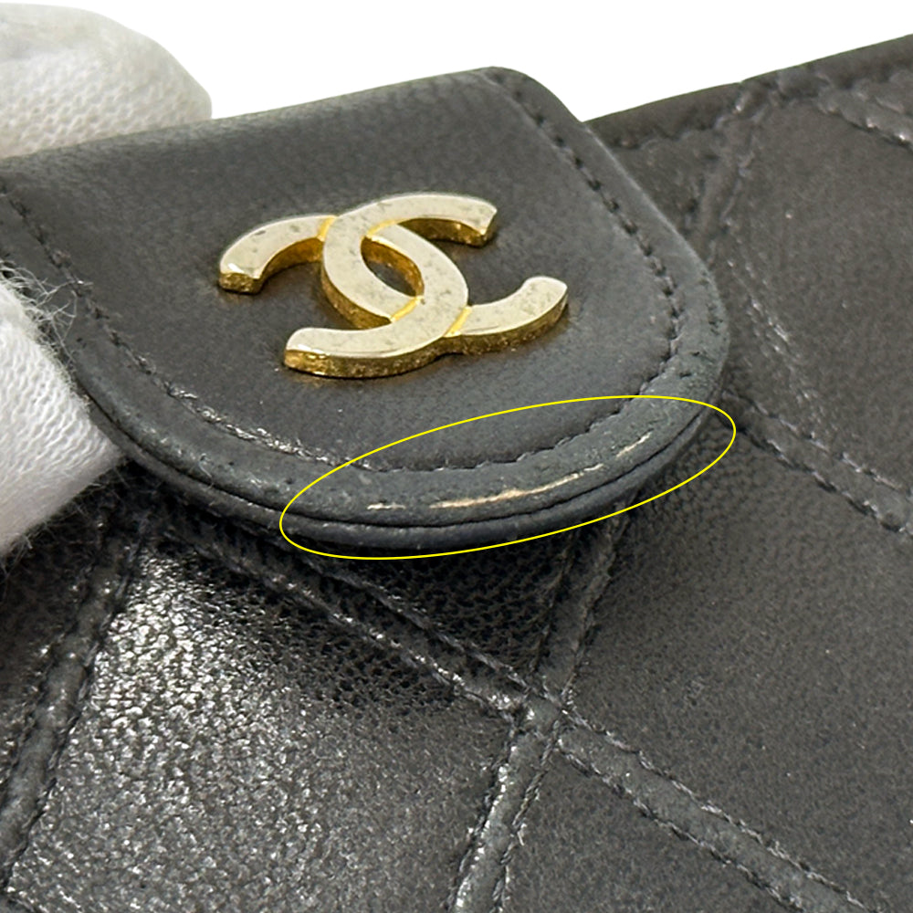 CHANEL シャネル ニつ折り財布 ビコローレ ブラック ゴールド金具 ラムスキン レディース 【中古】
