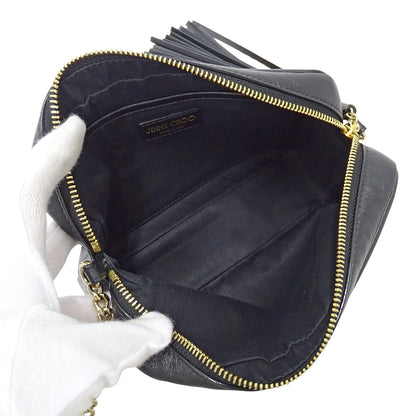 JIMMY CHOO ジミーチュウ ショルダーバッグ ブラック レザー レディース 【中古】