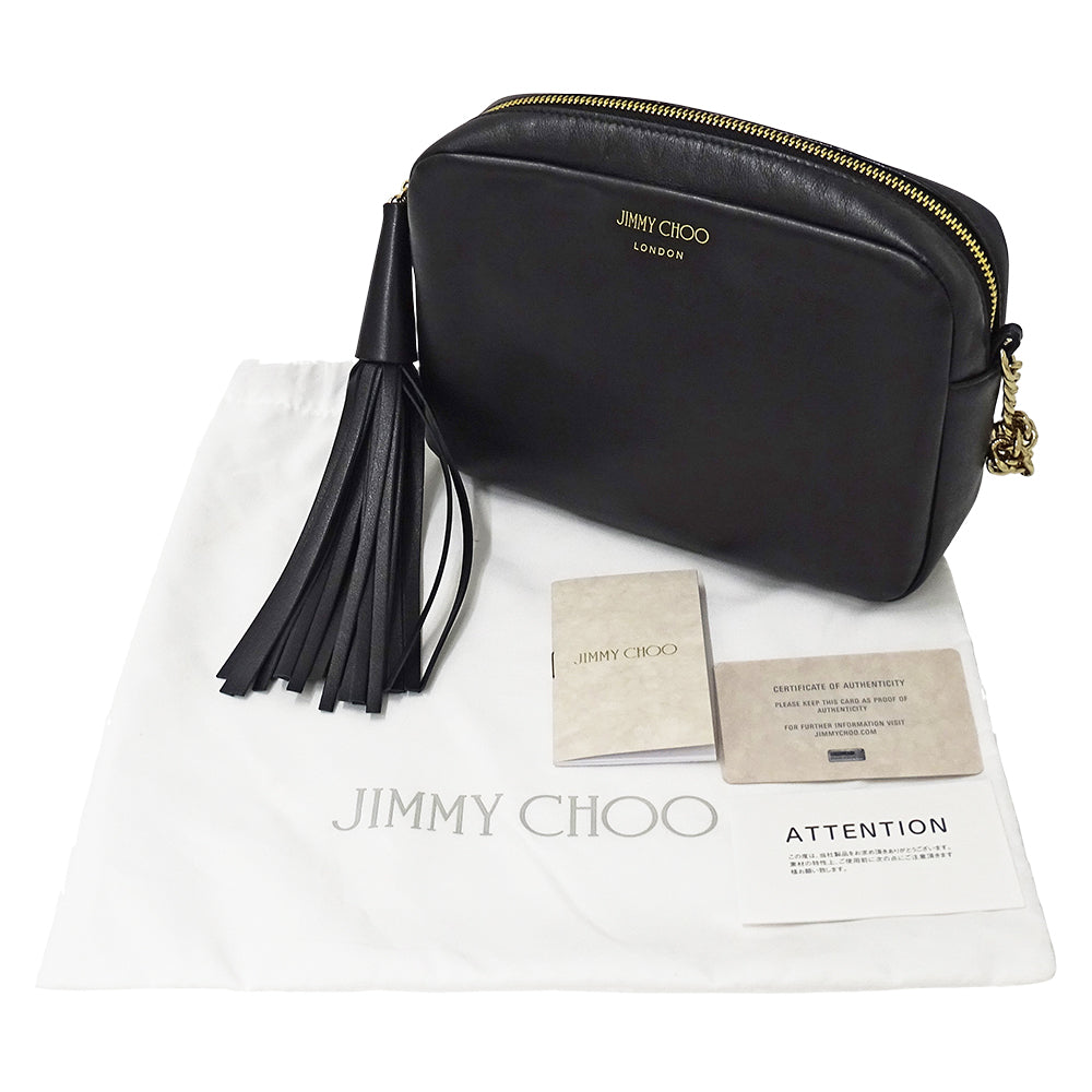 JIMMY CHOO ジミーチュウ ショルダーバッグ ブラック レザー レディース 【中古】