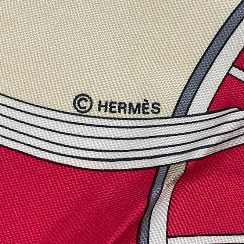 HERMES エルメス カレ90 SPRINGS スプリングス スカーフ レッド マルチカラー シルク レディース 【中古】