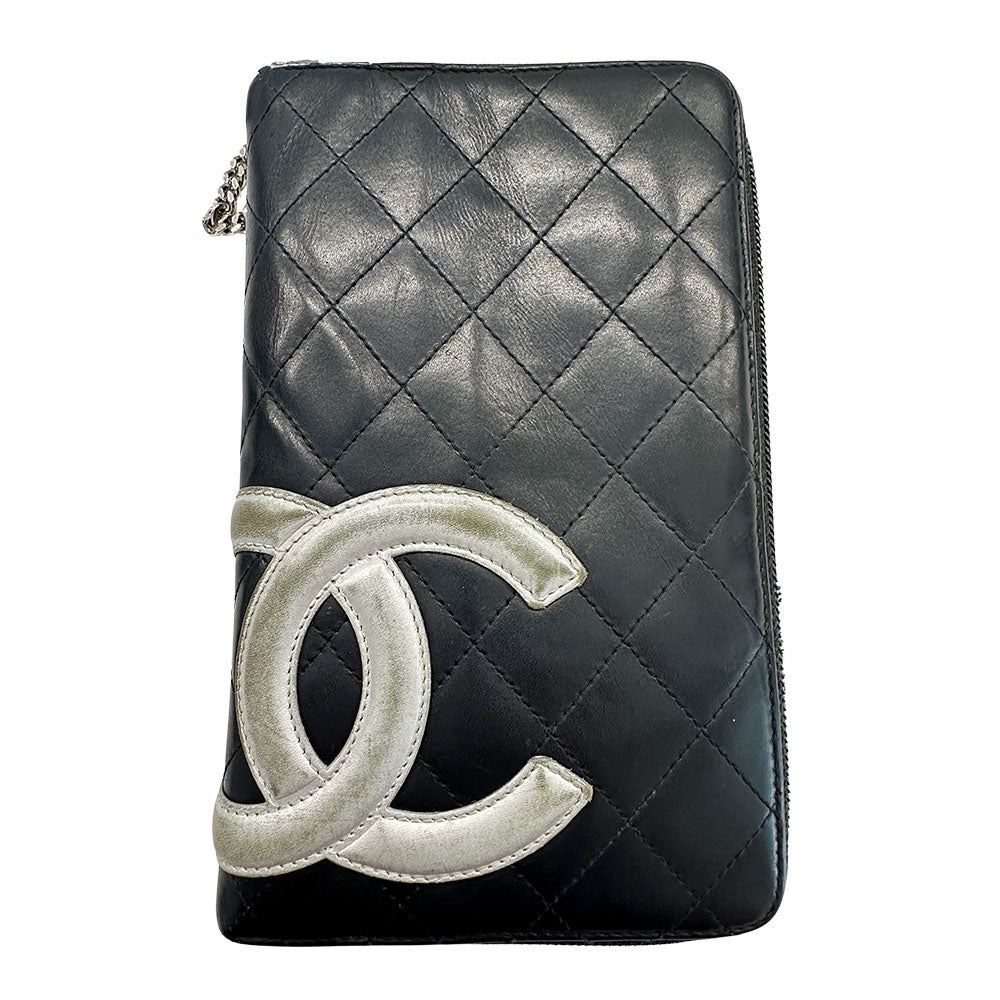 CHANEL シャネル 長財布 カンボン ブラック ラムスキン レディース 【中古】
