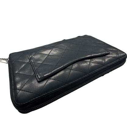 CHANEL シャネル 長財布 カンボン ブラック ラムスキン レディース 【中古】