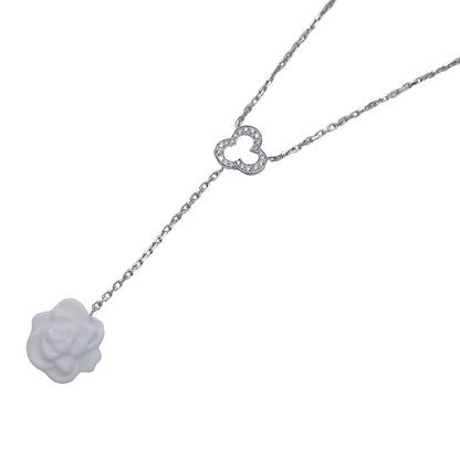 CHANEL シャネル カメリア ネックレス 750WG ダイヤ ホワイトアゲート レディース J2934 磨き済み【中古】