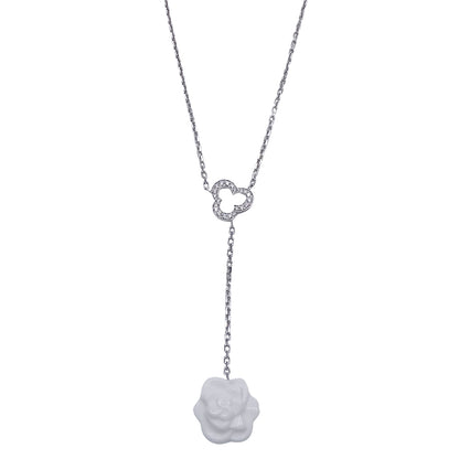 CHANEL シャネル カメリア ネックレス 750WG ダイヤ ホワイトアゲート レディース J2934 磨き済み【中古】