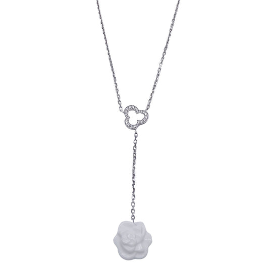 CHANEL シャネル カメリア ネックレス 750WG ダイヤ ホワイトアゲート レディース J2934 磨き済み【中古】