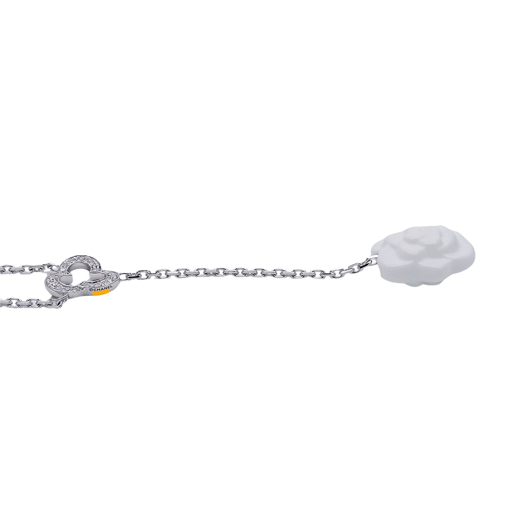 CHANEL シャネル カメリア ネックレス 750WG ダイヤ ホワイトアゲート レディース J2934 磨き済み【中古】