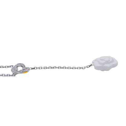 CHANEL シャネル カメリア ネックレス 750WG ダイヤ ホワイトアゲート レディース J2934 磨き済み【中古】