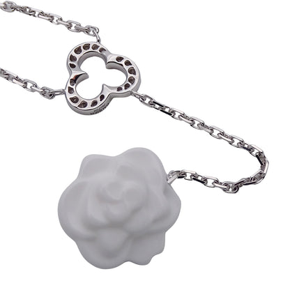 CHANEL シャネル カメリア ネックレス 750WG ダイヤ ホワイトアゲート レディース J2934 磨き済み【中古】