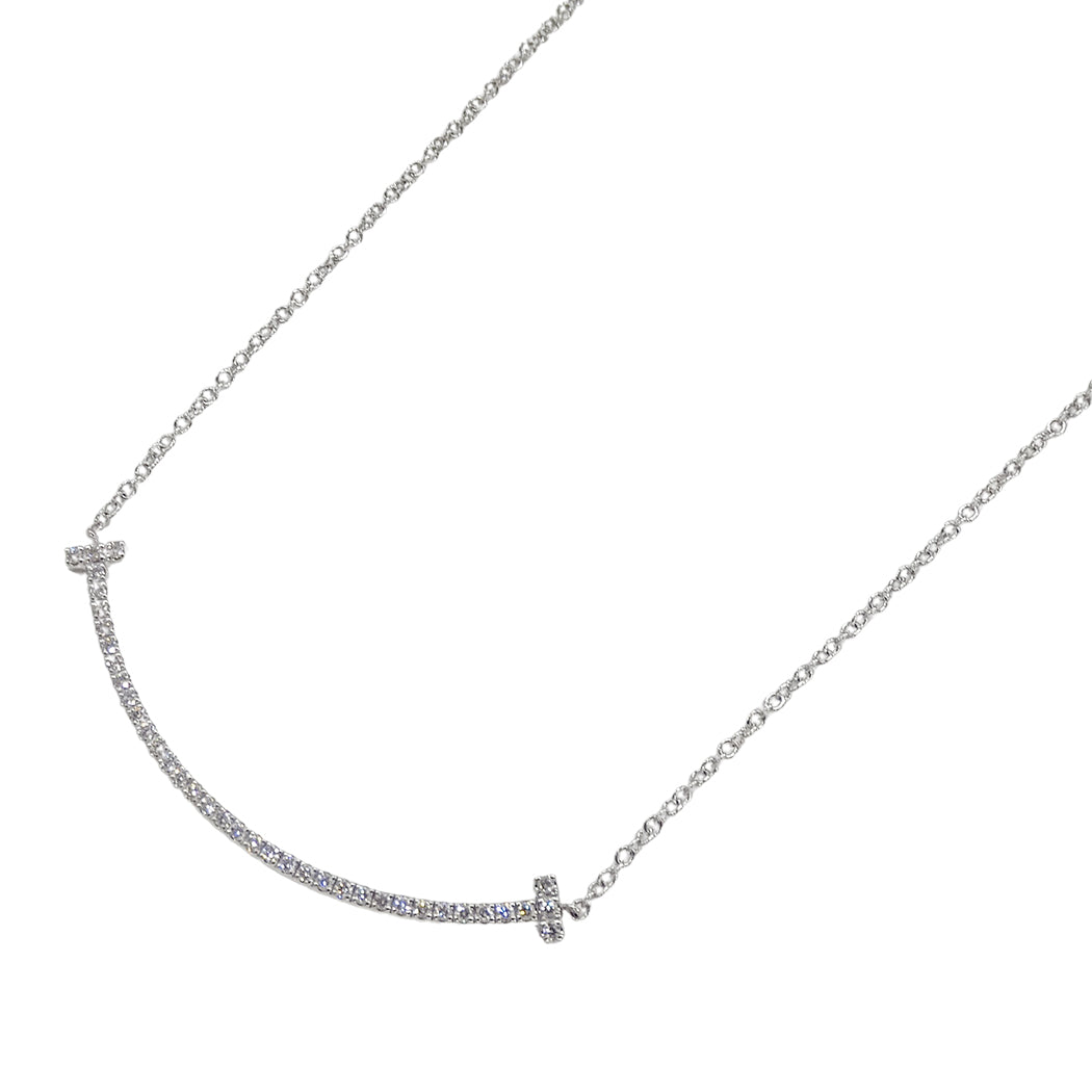 TIFFANY&Co. ティファニー Tスマイル スモール ネックレス 750WG ダイヤモンド レディース 磨き済み【中古】
