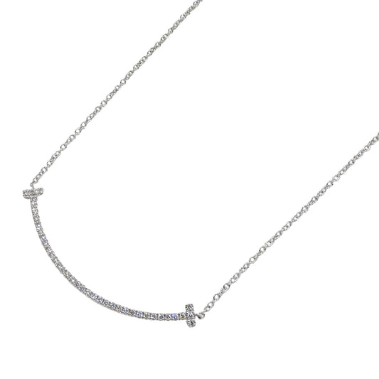TIFFANY&Co. ティファニー Tスマイル スモール ネックレス 750WG ダイヤモンド レディース 磨き済み【中古】