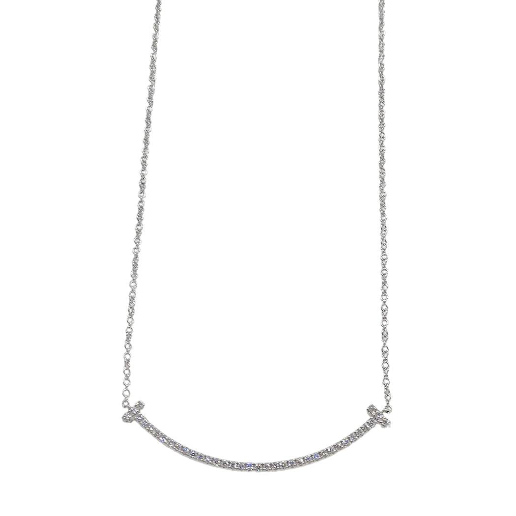 TIFFANY&Co. ティファニー Tスマイル スモール ネックレス 750WG ダイヤモンド レディース 磨き済み【中古】
