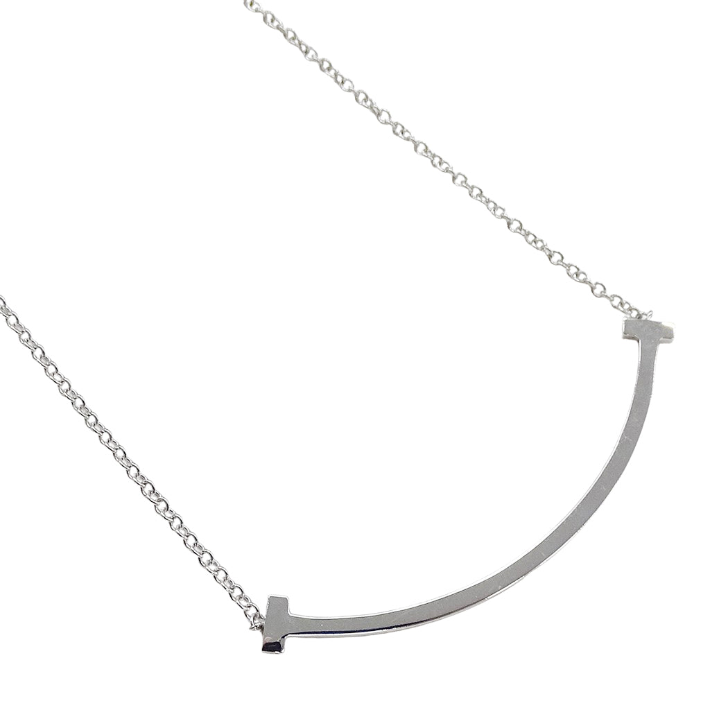 TIFFANY&Co. ティファニー Tスマイル スモール ネックレス 750WG ダイヤモンド レディース 磨き済み【中古】