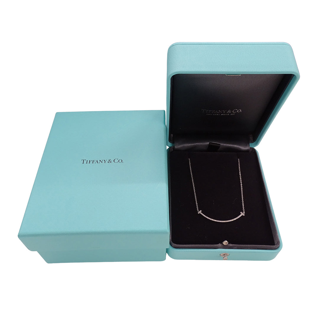 TIFFANY&Co. ティファニー Tスマイル スモール ネックレス 750WG ダイヤモンド レディース 磨き済み【中古】