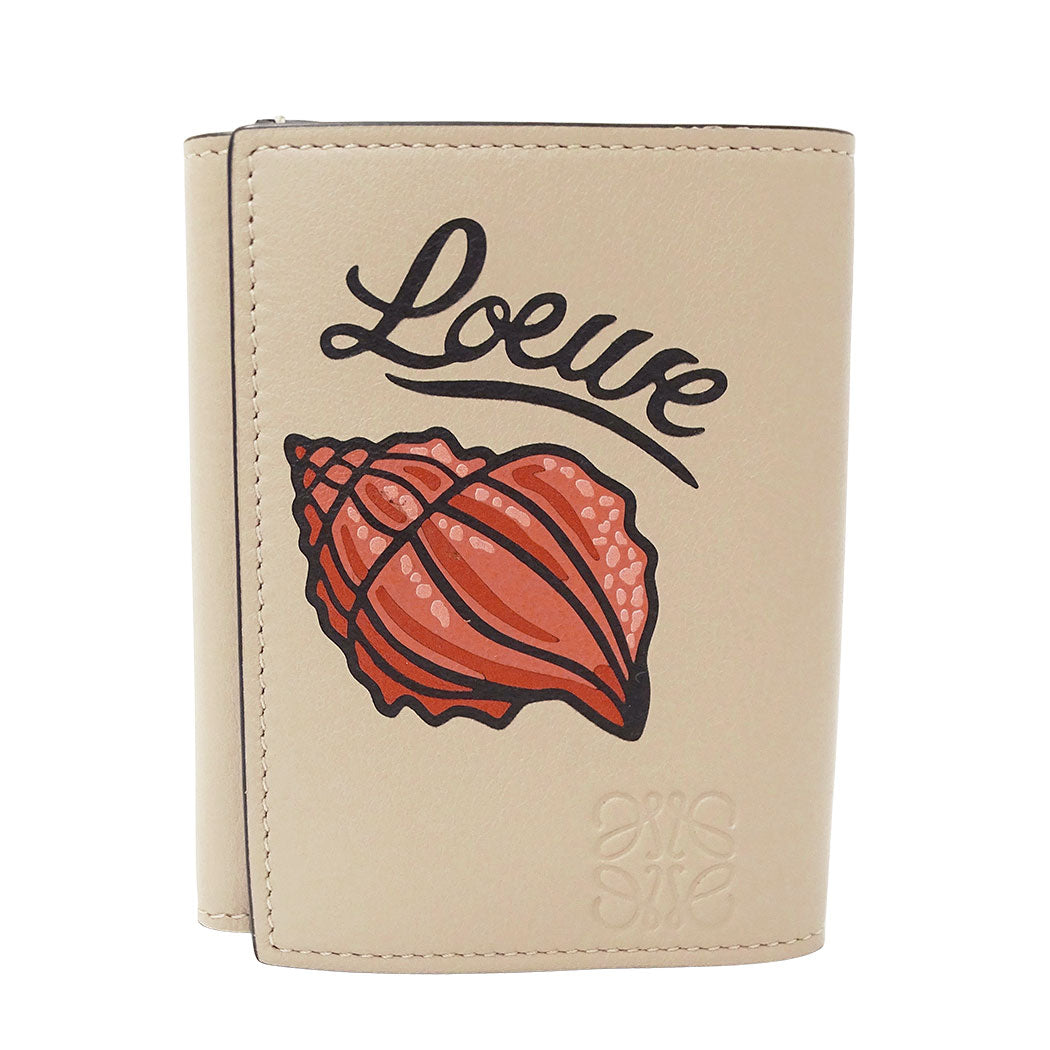 LOEWE ロエベ シェルトライフォールドウォレット 三つ折り財布 アナグラム ベージュ レディース 【中古】