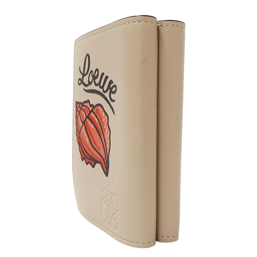 LOEWE ロエベ シェルトライフォールドウォレット 三つ折り財布 アナグラム ベージュ レディース 【中古】