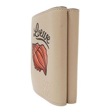 LOEWE ロエベ シェルトライフォールドウォレット 三つ折り財布 アナグラム ベージュ レディース 【中古】