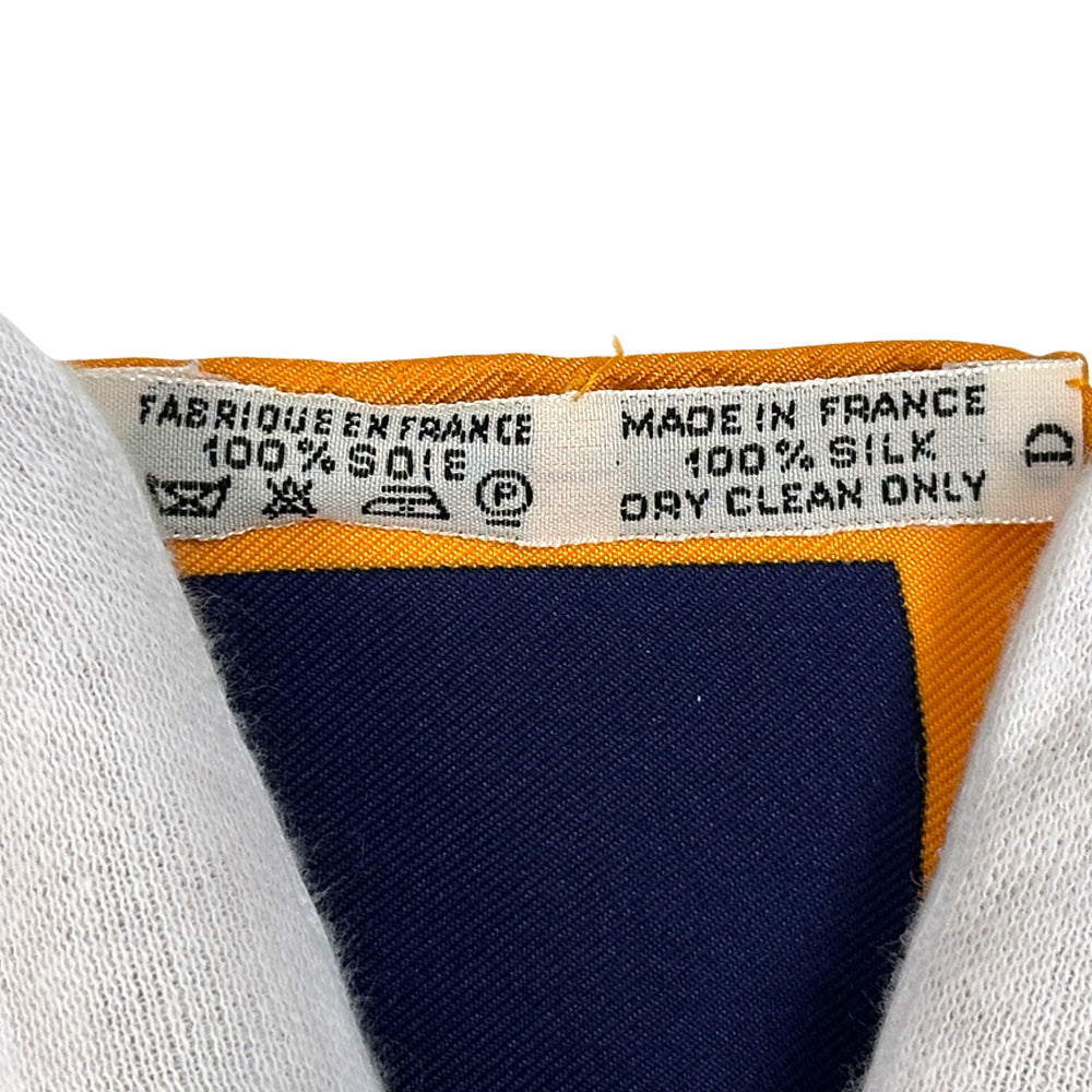 HERMES エルメス カレ90 ROSRRAIE バラ園 スカーフ ネイビー オレンジ シルク レディース 【中古】