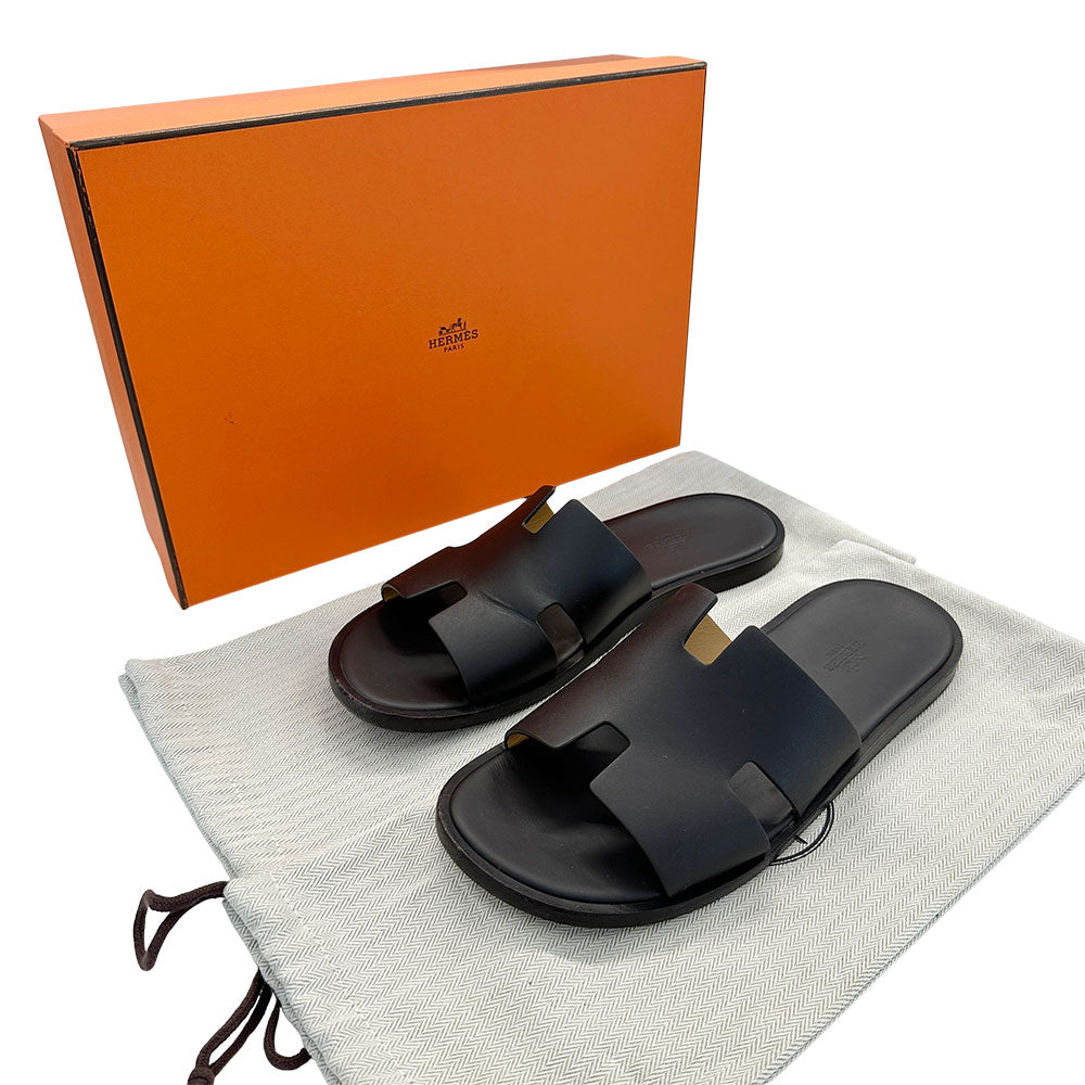 HERMES エルメス イズミール タデラクト サンダル ブラウン レザー メンズ 【中古】