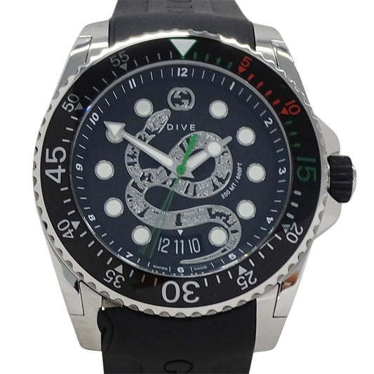GUCCI グッチ ダイブ スネーク 136.2 YA136217 メンズ 腕時計 デイト クオーツ QZ ステンレス ラバー 磨き済み【中古】
