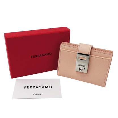 Ferragamo フェラガモ カードケース ガンチーニ ピンク レザー レディース 【中古】