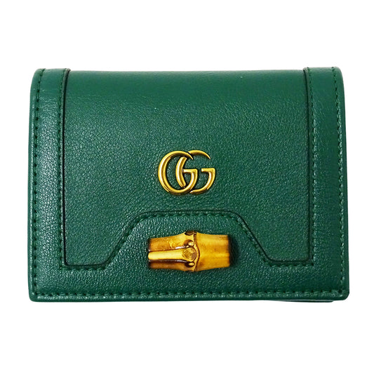 GUCCI グッチ 二つ折り財布 プチマーモント バンブー グリーン 658244 レザー レディース 【中古】