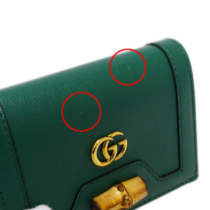 GUCCI グッチ 二つ折り財布 プチマーモント バンブー グリーン 658244 レザー レディース 【中古】