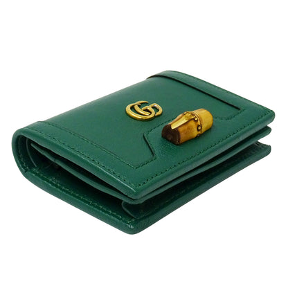 GUCCI グッチ 二つ折り財布 プチマーモント バンブー グリーン 658244 レザー レディース 【中古】