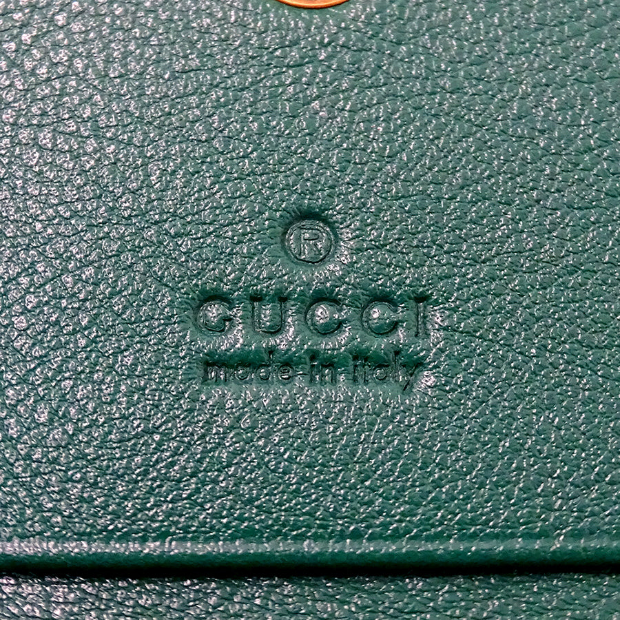 GUCCI グッチ 二つ折り財布 プチマーモント バンブー グリーン 658244 レザー レディース 【中古】