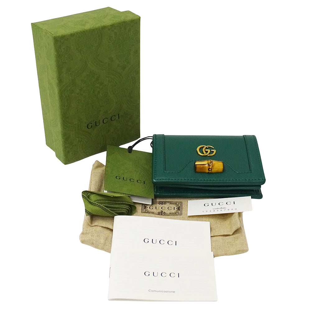 GUCCI グッチ 二つ折り財布 プチマーモント バンブー グリーン 658244 レザー レディース 【中古】