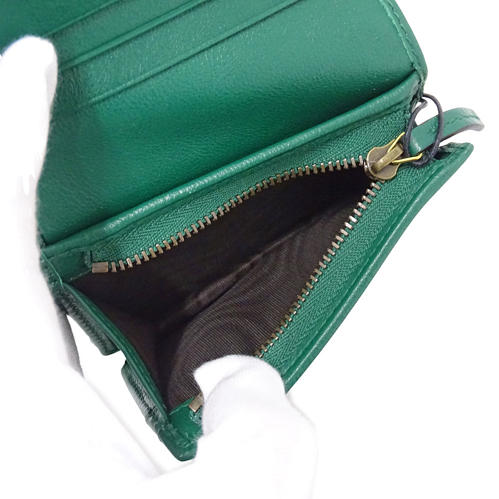 GUCCI グッチ 二つ折り財布 プチマーモント バンブー グリーン 658244 レザー レディース 【中古】