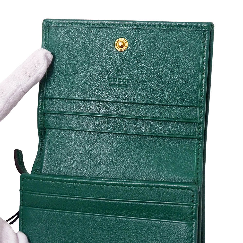 GUCCI グッチ 二つ折り財布 プチマーモント バンブー グリーン 658244 レザー レディース 【中古】