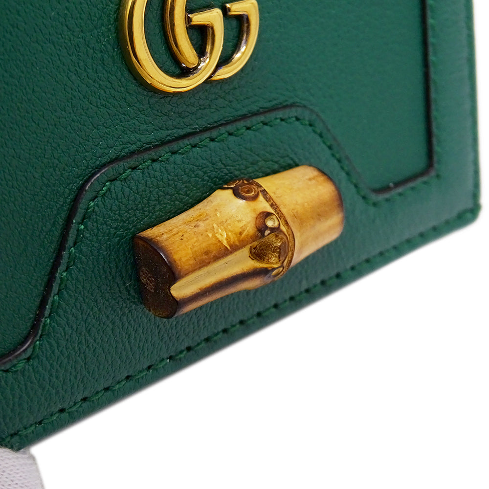 GUCCI グッチ 二つ折り財布 プチマーモント バンブー グリーン 658244 レザー レディース 【中古】