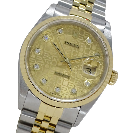 ROLEX ロレックス デイトジャスト 16233G Y番 メンズ 腕時計 10Pダイヤ 自動巻き AT ステンレス ゴールド 磨き済み【中古】