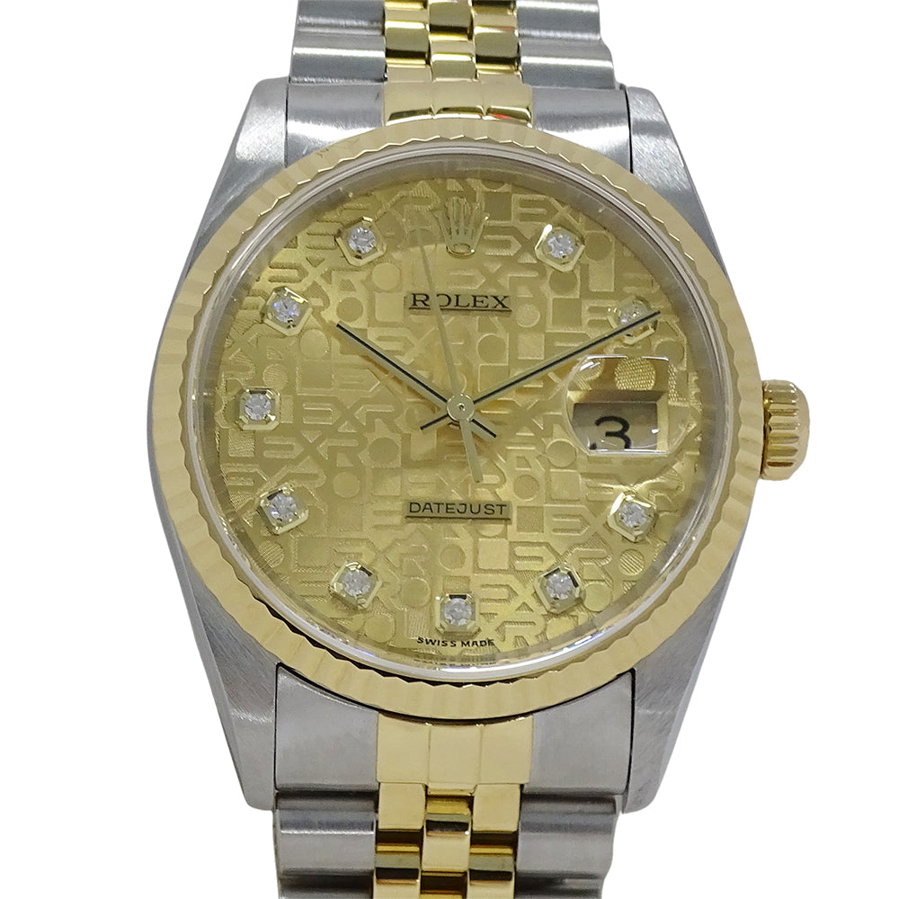ROLEX ロレックス デイトジャスト 16233G Y番 メンズ 腕時計 10Pダイヤ 自動巻き AT ステンレス ゴールド 磨き済み【中古】