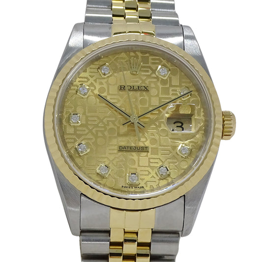 ROLEX ロレックス デイトジャスト 16233G Y番 メンズ 腕時計 10Pダイヤ 自動巻き AT ステンレス ゴールド 磨き済み【中古】