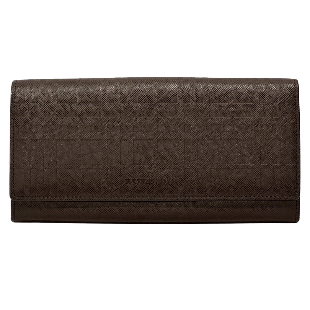 BURBERRY バーバリー 長財布 ブラウン レザー チェック レディース メンズ 【中古】
