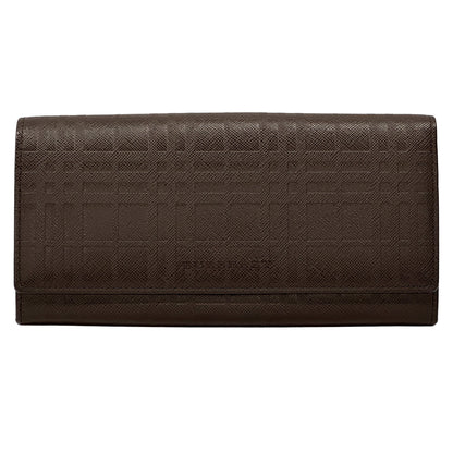 BURBERRY バーバリー 長財布 ブラウン レザー チェック レディース メンズ 【中古】