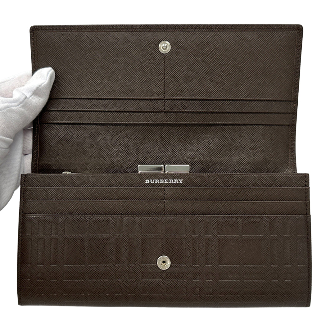 BURBERRY バーバリー 長財布 ブラウン レザー チェック レディース メンズ 【中古】